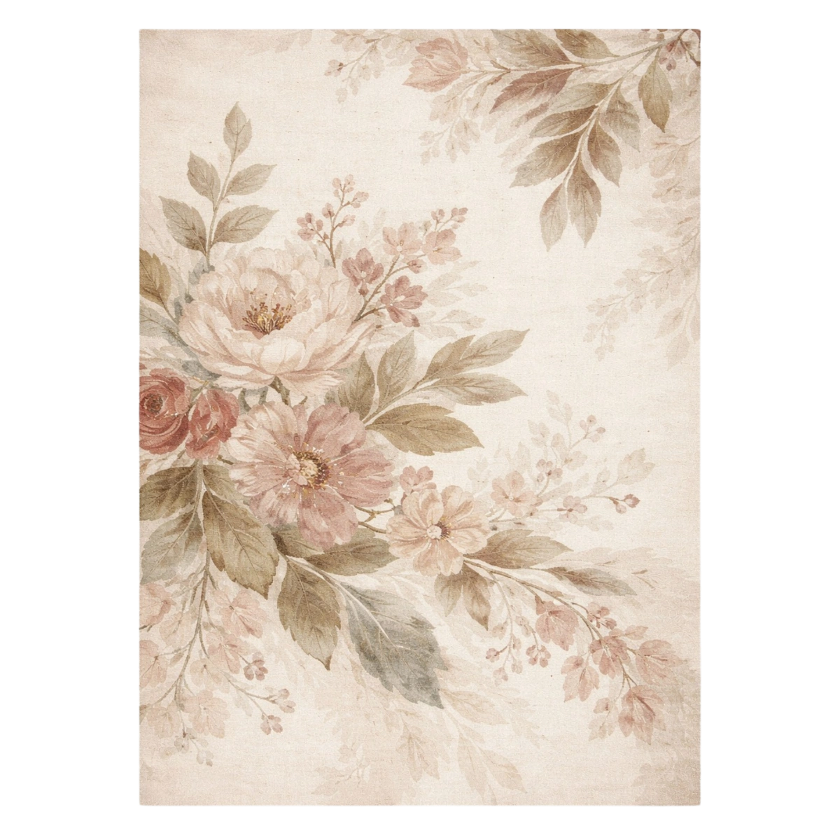 Floral patterned rug with soft colors on a beige background