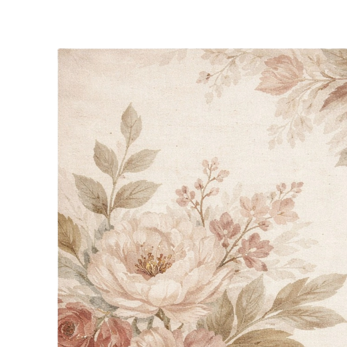 Floral pattern with pink flowers and green leaves on a beige background