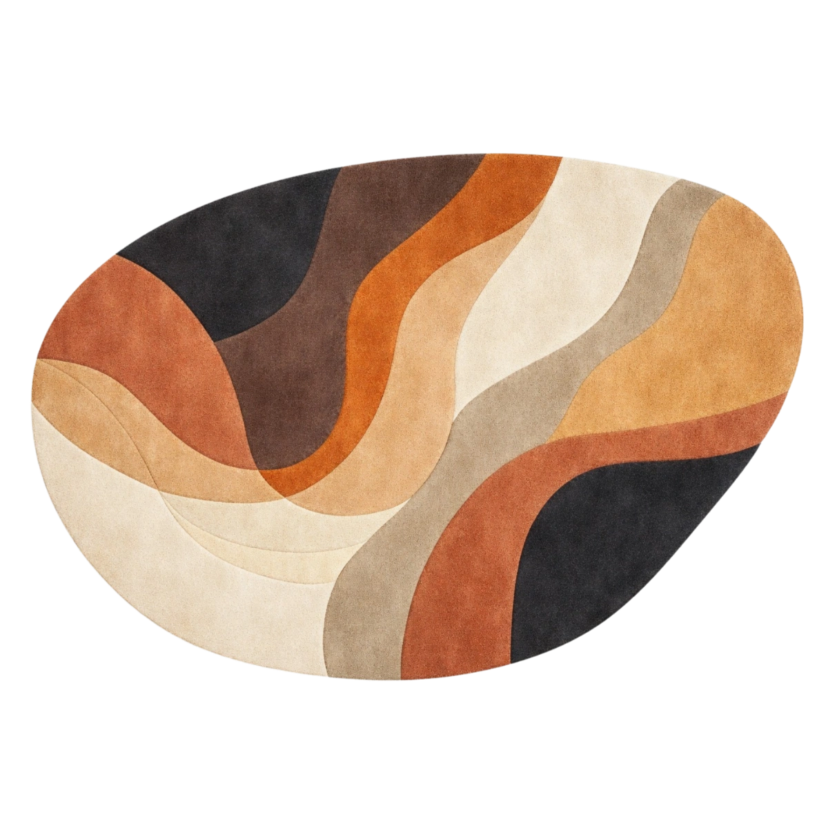 Round rug with wavy color pattern on a white background