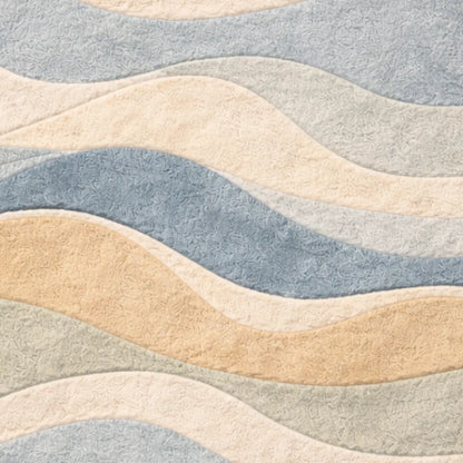 Textured fabric with wavy pattern in beige, blue, and gray