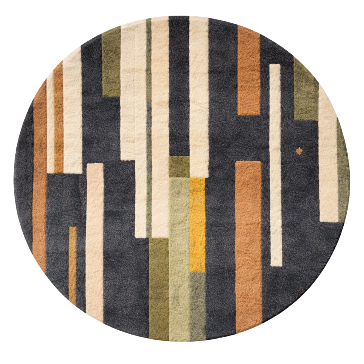 Round rug with geometric pattern on a white background