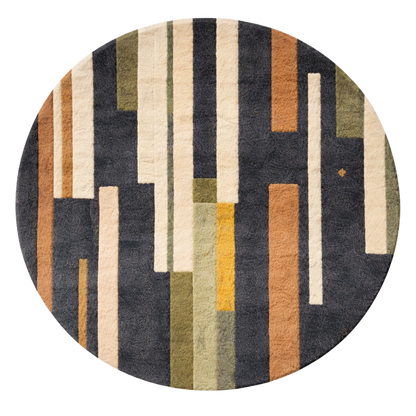Round rug with geometric pattern on a white background