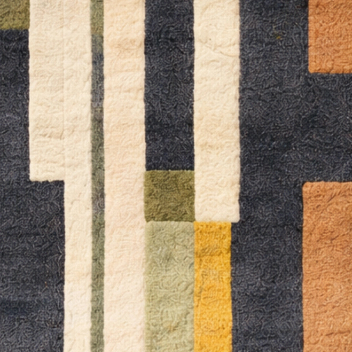 Close-up of a textured rug with geometric pattern