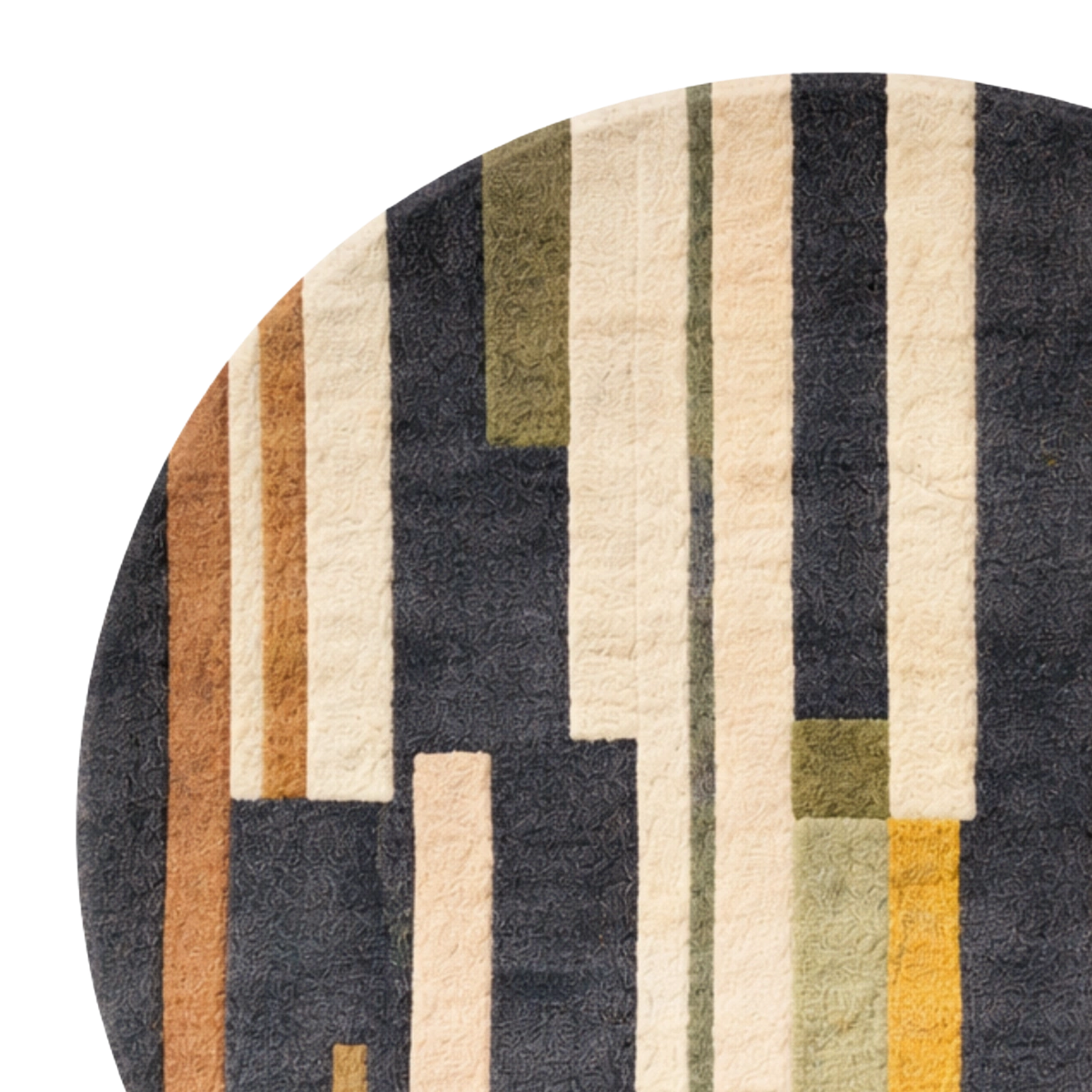 Round rug with geometric pattern on a white background