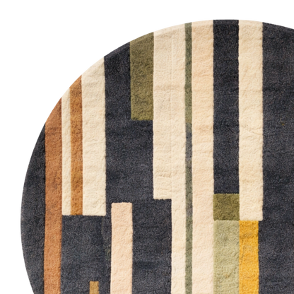 Round rug with geometric pattern on a white background