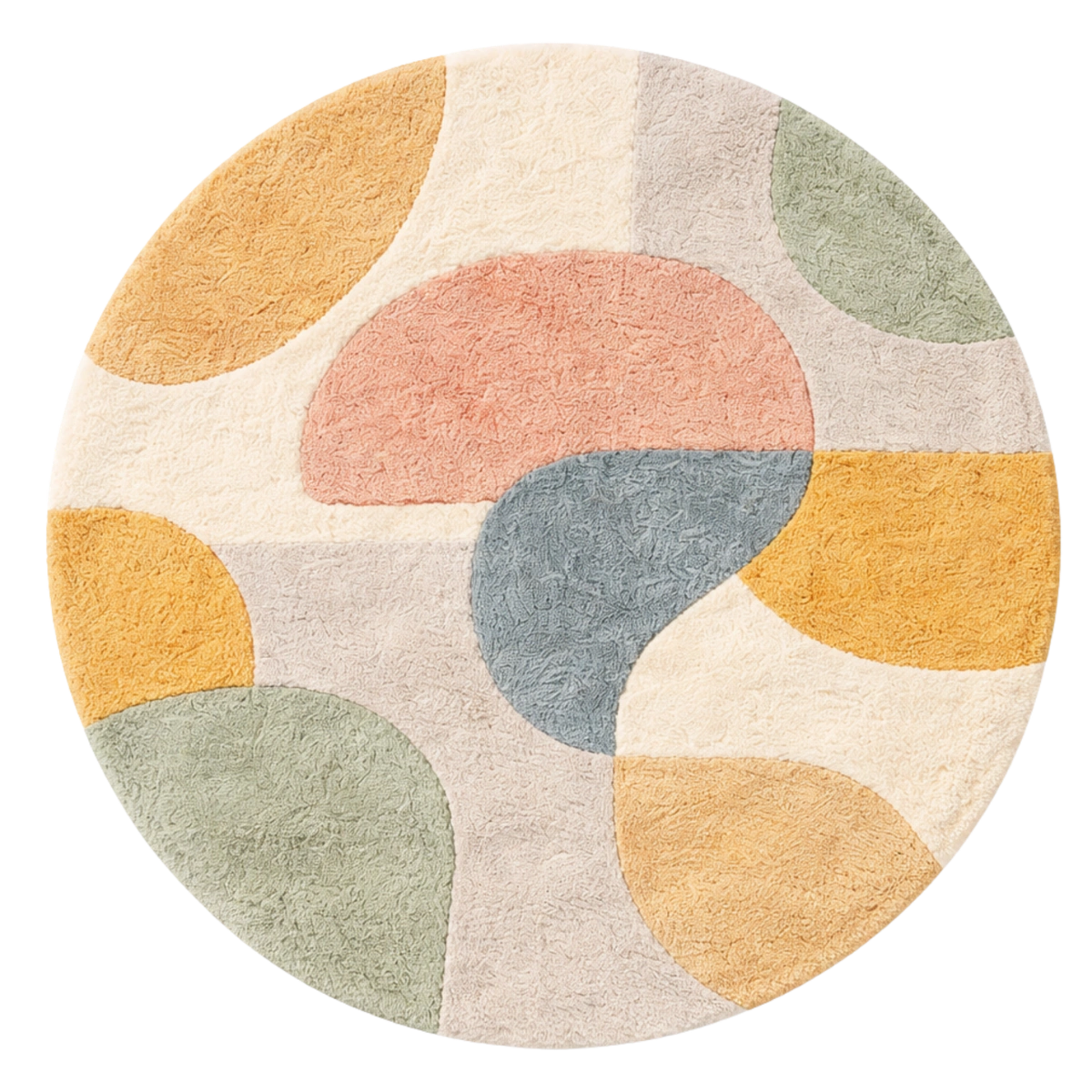 Round rug with colorful circular patterns on a white background