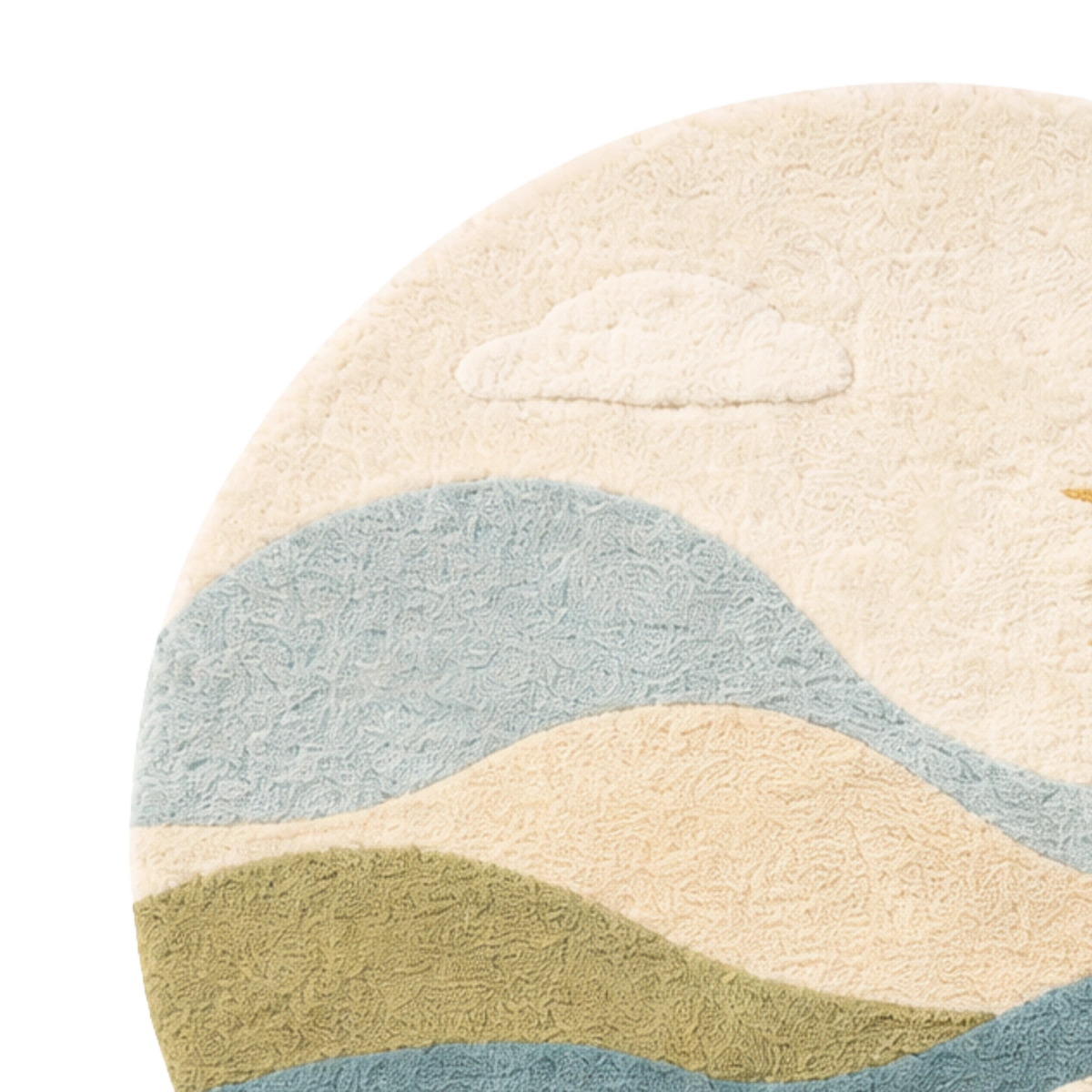 Round rug with wavy color pattern on a white background
