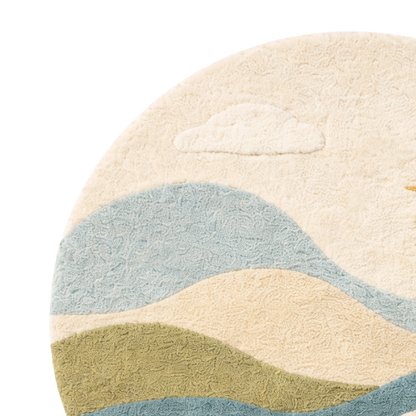 Round rug with wavy color pattern on a white background