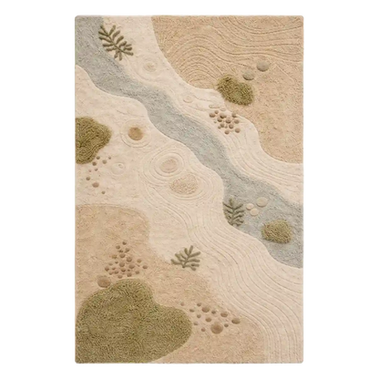 Textured area rug with natural patterns on a beige background
