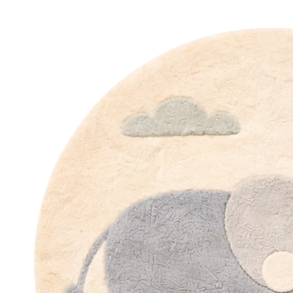 Round rug with elephant design on a white background
