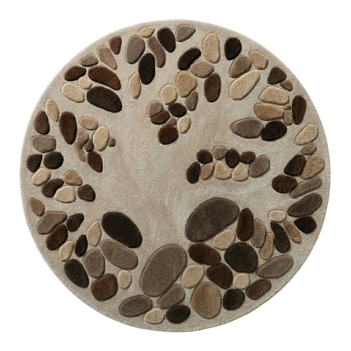 Round rug with a stone pattern on a beige background