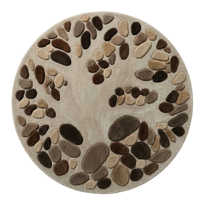 Round rug with a stone pattern on a beige background