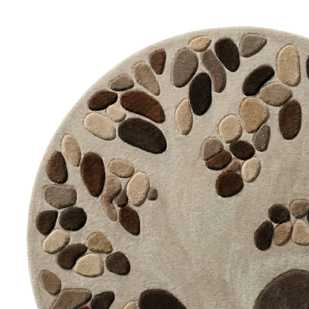 Round rug with a stone pattern on a beige background