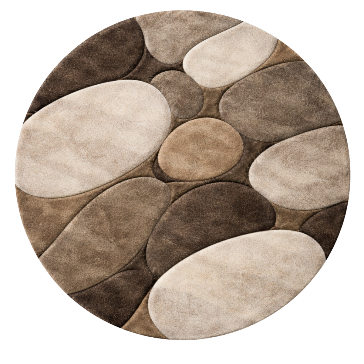 Round rug with stone pattern in brown and beige colors on a white background