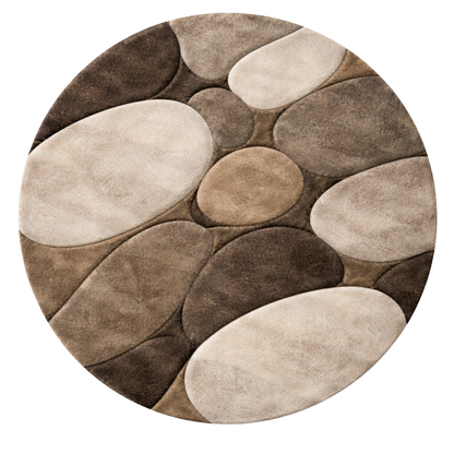 Round rug with stone pattern in brown and beige colors on a white background
