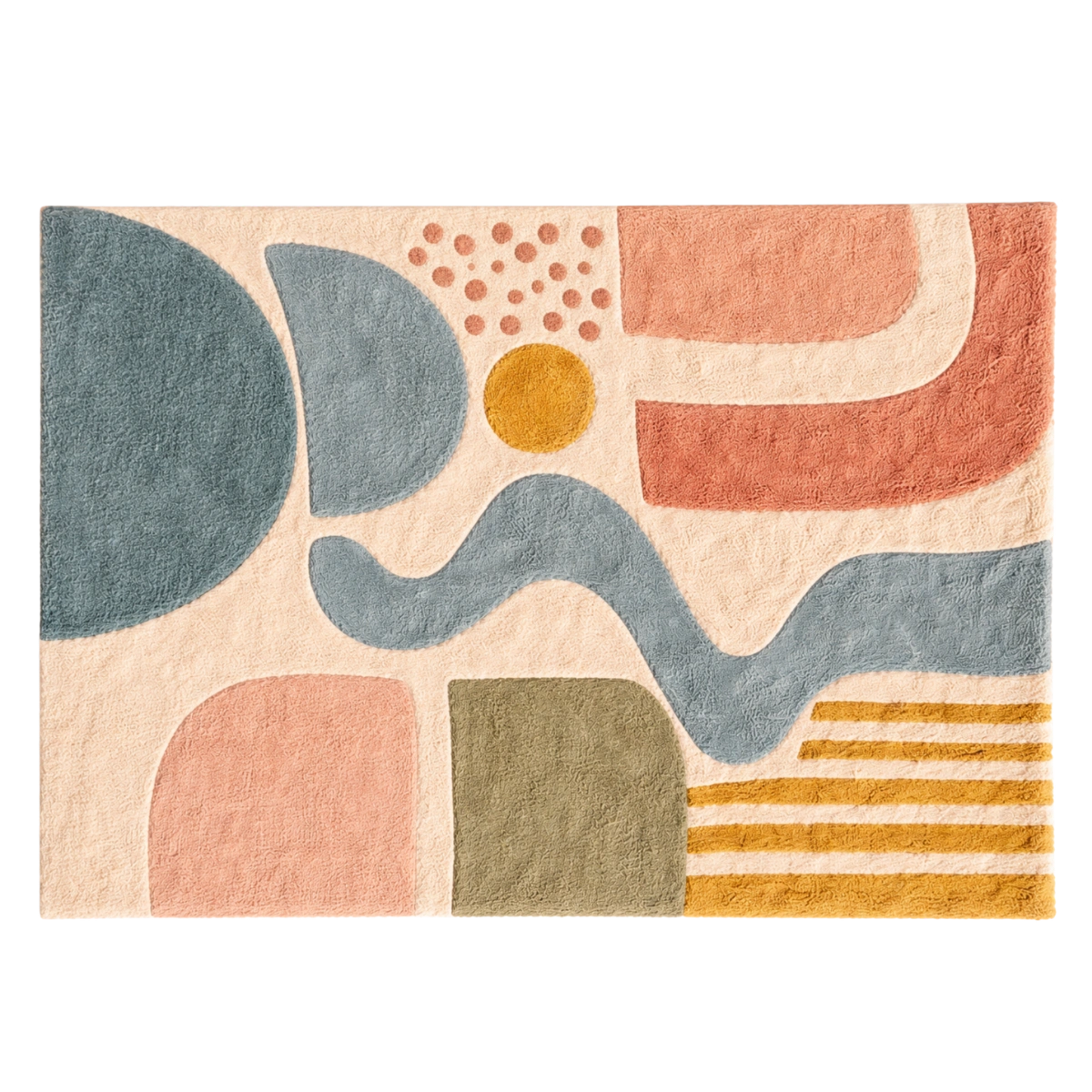 Abstract geometric rug with colorful shapes on a beige background