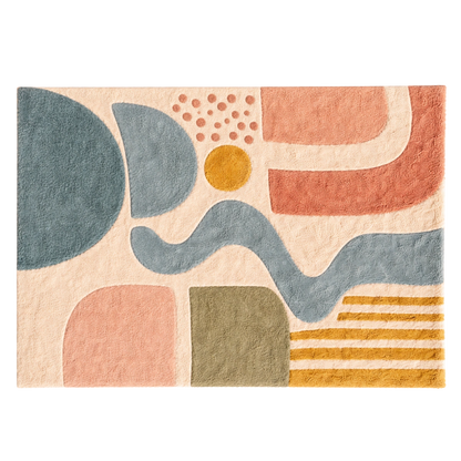 Abstract geometric rug with colorful shapes on a beige background