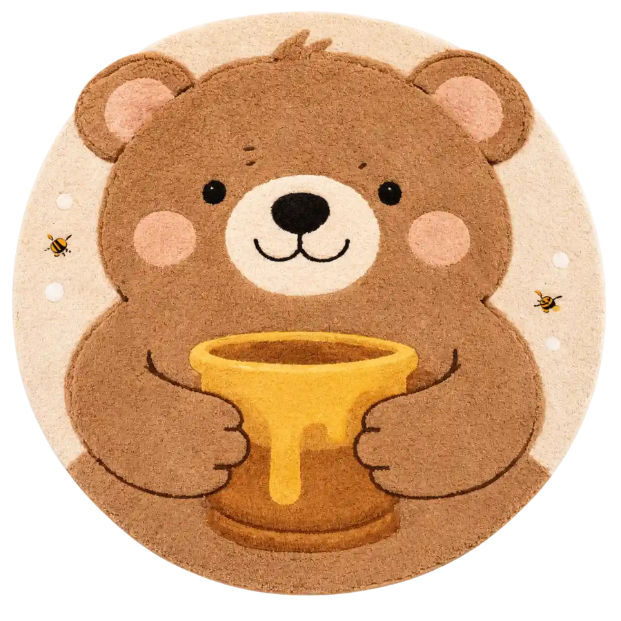Multicolor Teddy Bear Shaped Colorful Round Hand-Tufted Wool Area Rug