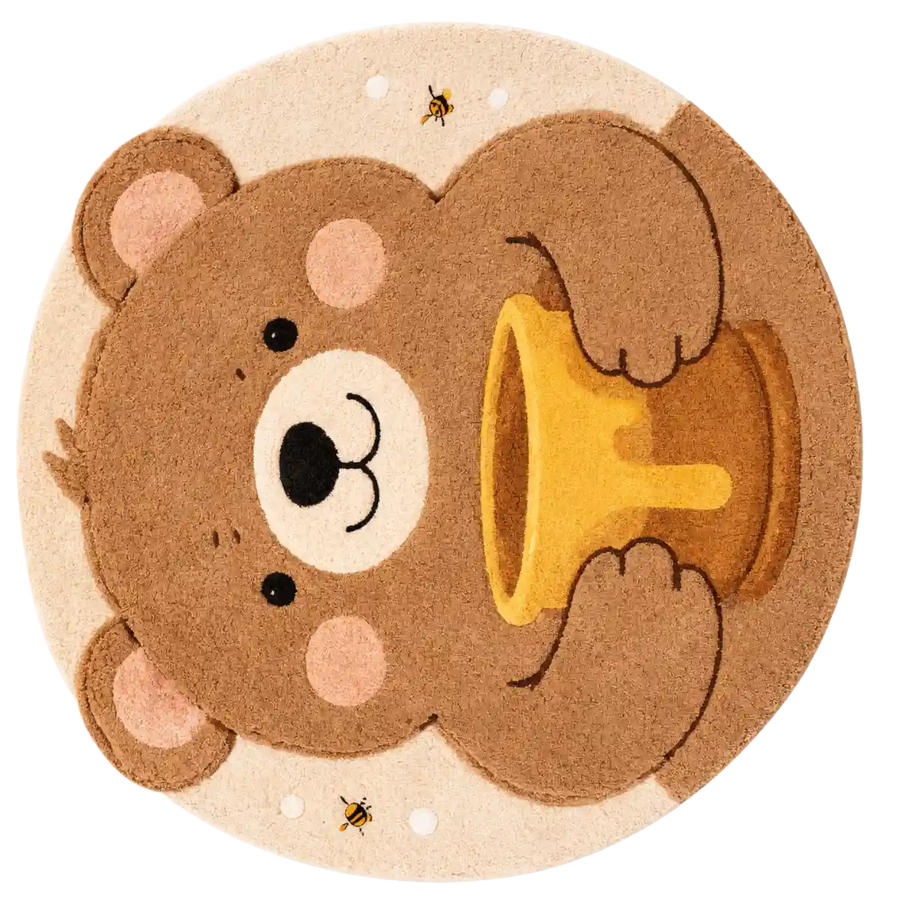 Multicolor Teddy Bear Shaped Colorful Round Hand-Tufted Wool Area Rug